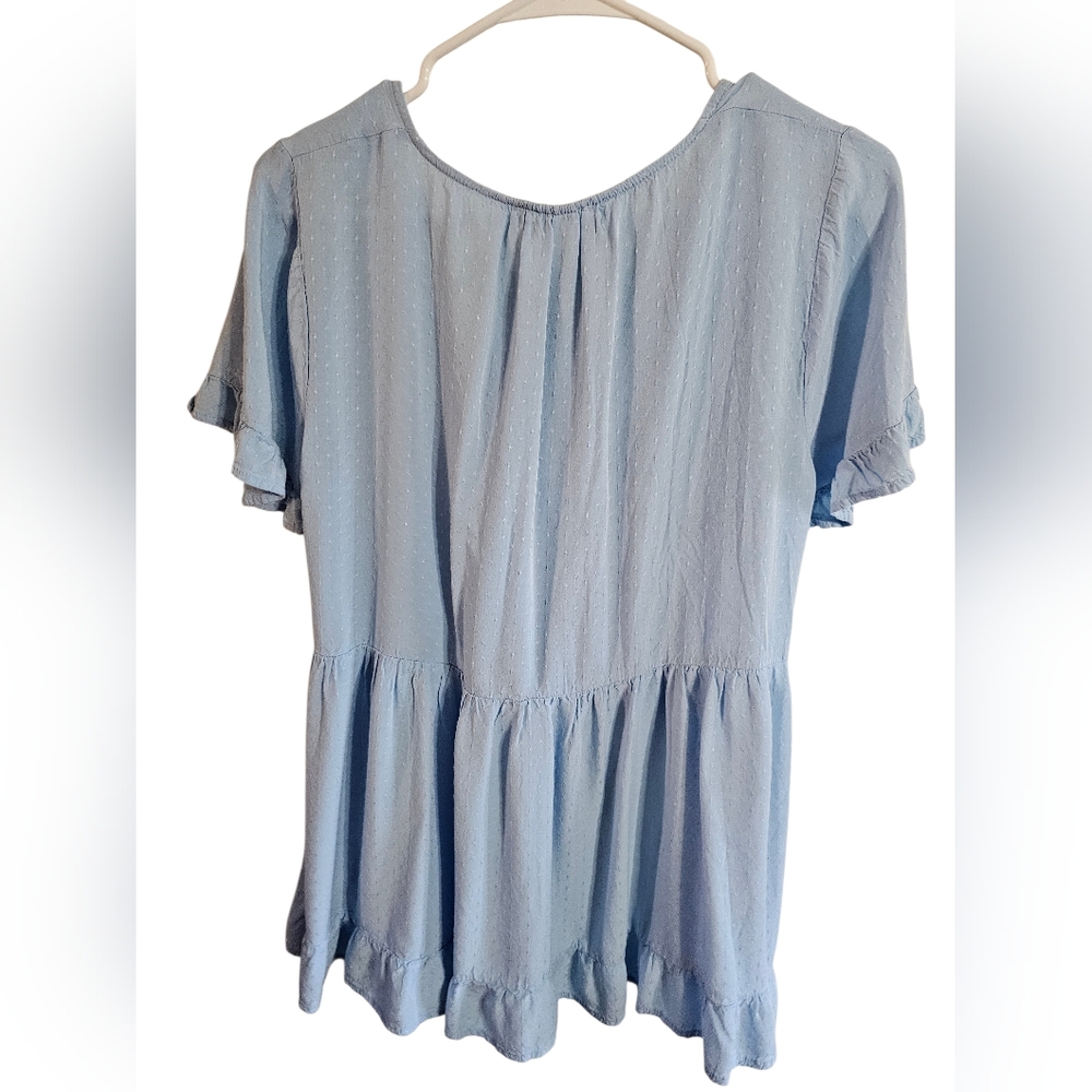 Jane and Delancey Blue Swiss Dot Babydoll Blouse Smocked Square Neck Rayon Large - Picture 3 of 7